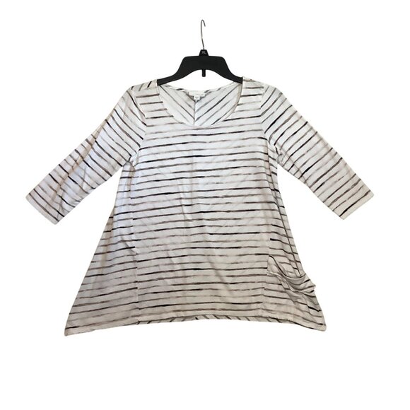J. Jill Pure Jill Striped Tunic Blouse Women XS 3/4 Sleeve Pocket Cotton Blend - Picture 1 of 8